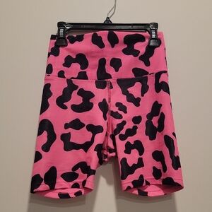 Beach Riot Hot Pink and Black Animal Print Bike Shorts